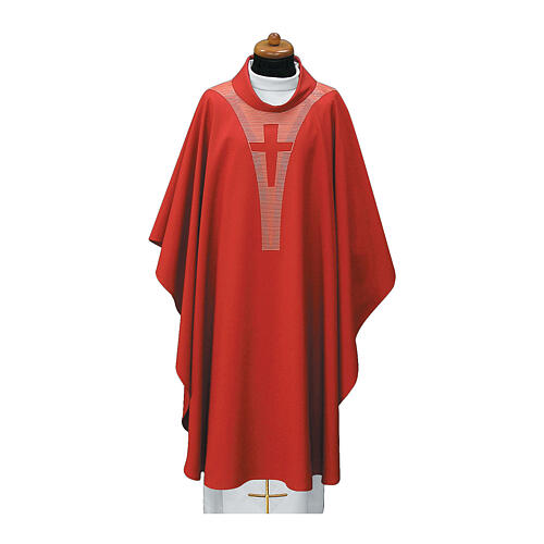 Chasuble with modern striped cross on the neckline in wool blend 3