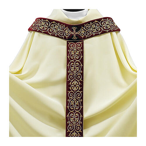 Cream Chasuble with Bordeaux Velvet Pallium and Golden Embroidery 2