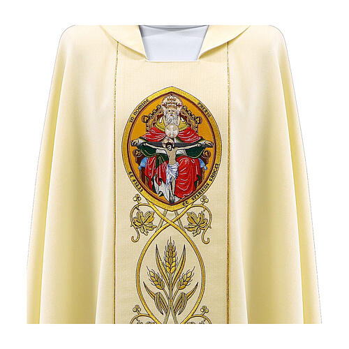Casula ricamo Trinità eucarestia filo oro 2