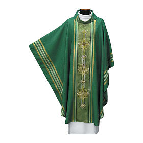 Chasuble with golden stripes and gold cross embroidery
