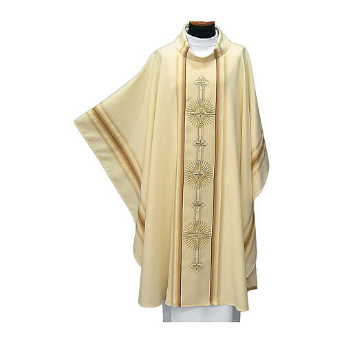 Chasuble with golden stripes and gold cross embroidery 5