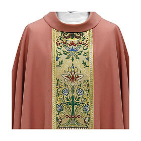 Chasuble rose galon floral or