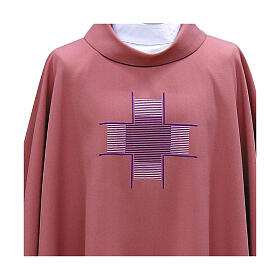 Pink chasuble with geometric embroidered cross