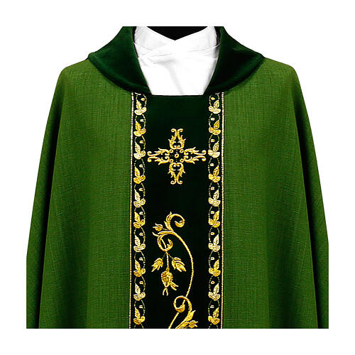 Chasuble with velvet band embroidered with golden vine leaves 2