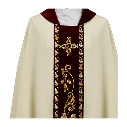 Chasuble with velvet band embroidered with golden vine leaves 6
