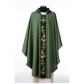 Chasuble bande centrale velours broderie feuilles de vigne dorées