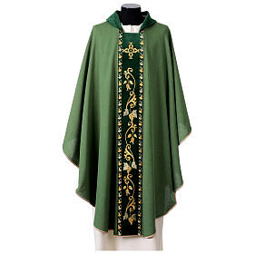 Chasuble bande centrale velours broderie feuilles de vigne dorées