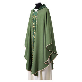 Chasuble bande centrale velours broderie feuilles de vigne dorées