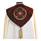 White damask clergy cope with red velvet rosette effect embroidery s2