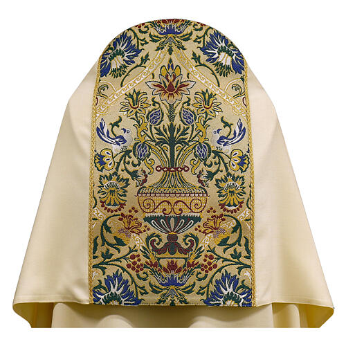 White humeral veil with colorful floral decorations 1