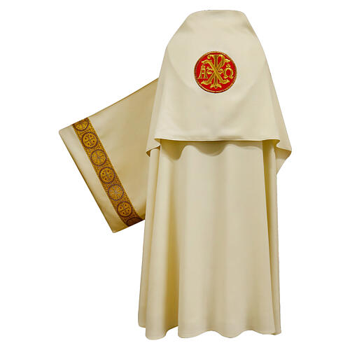 Véu umeral Chi-Rho fundo vermelho costuras douradas 1