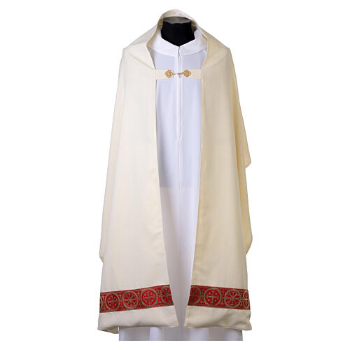 Véu umeral Chi-Rho fundo vermelho costuras douradas 3