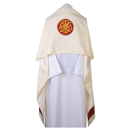 Véu umeral Chi-Rho fundo vermelho costuras douradas 4