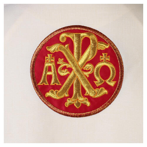 Véu umeral Chi-Rho fundo vermelho costuras douradas 6