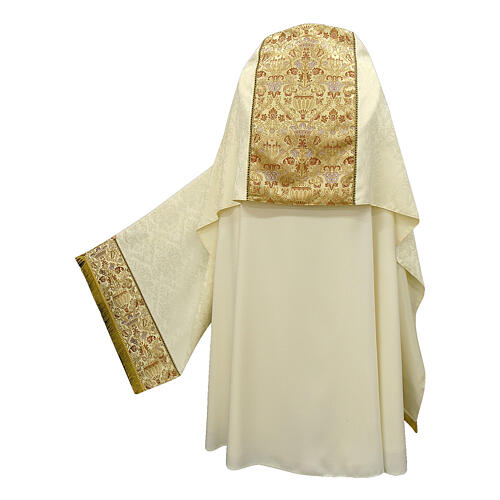 Véu umeral branco tecido Jacquard inserções brocado dourado 1