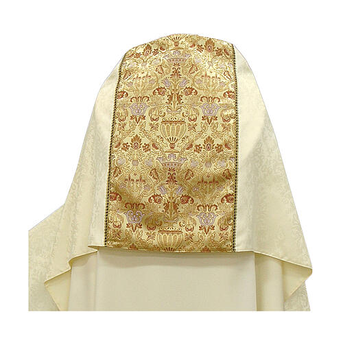 Véu umeral branco tecido Jacquard inserções brocado dourado 2