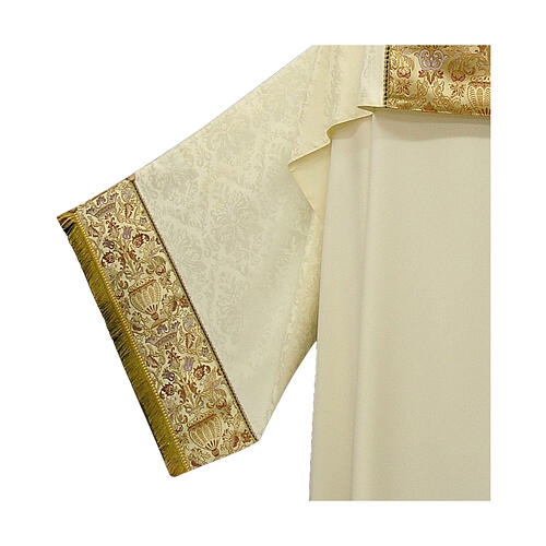 Véu umeral branco tecido Jacquard inserções brocado dourado 3