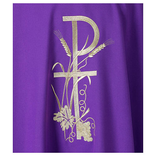 Casula bordada ouro Chi-Rho e Eucaristia 9