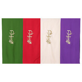 Lectern cover with gold embroidery, Chi-Rho, grapes and wheat