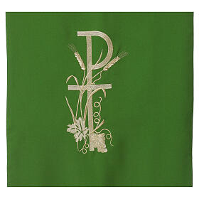 Lectern cover with gold embroidery, Chi-Rho, grapes and wheat