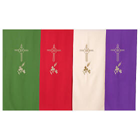 Lectern cover with embroidered IHS, cross, wheat and grape
