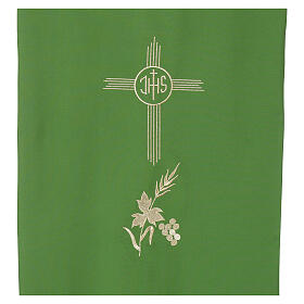 Lectern cover with embroidered IHS, cross, wheat and grape