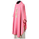 Pink polyester chasuble with Chi Rho, grapes and wheat embroidery s3