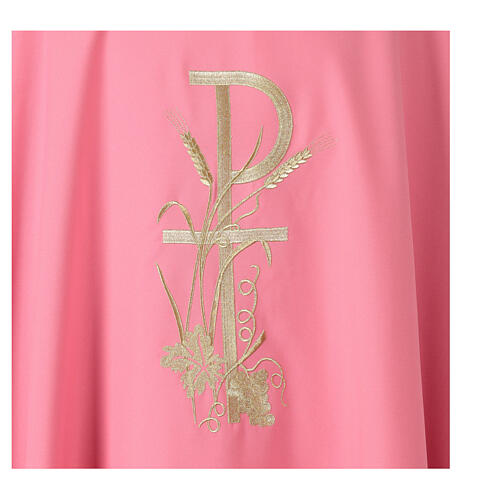 Pink Chasuble polyester with PAX grape and wheat embroidery 2
