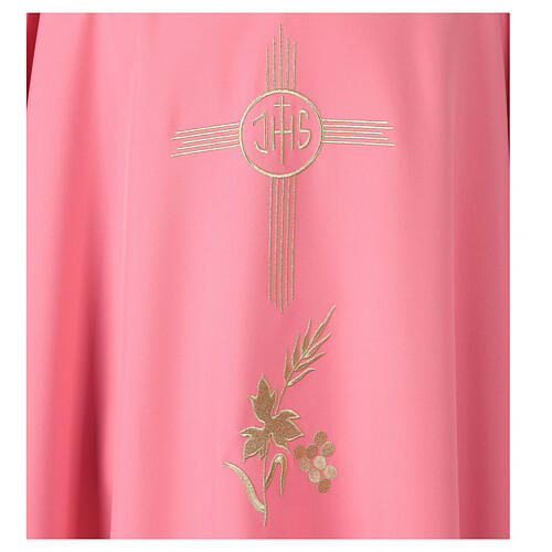 Casula cor-de-rosa cruz IHS uva com trigo em poliéster 2