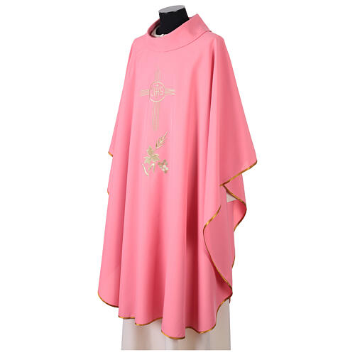 Casula cor-de-rosa cruz IHS uva com trigo em poliéster 3