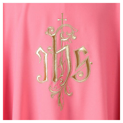 Pink chasuble with golden IHS machine embroidery 2