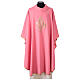 Pink chasuble with golden IHS machine embroidery s1