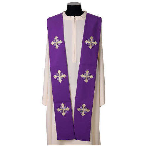 Priest stole with embroidered gold and grey crosses 9