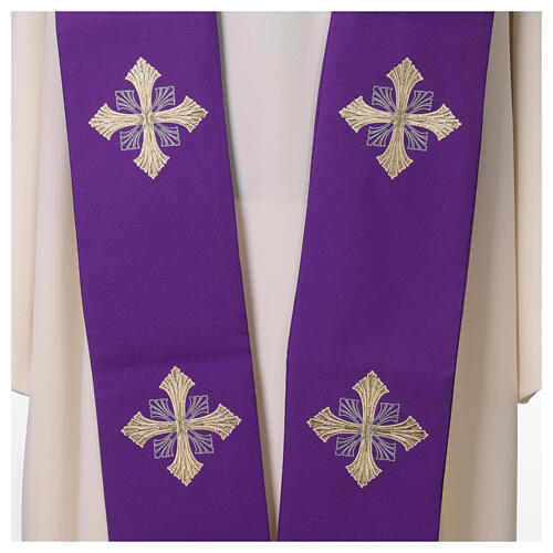 Stola sacerdotale croce ricamata oro e grigio 10