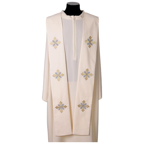 Estola sacerdotal cruz bordada ouro e cinza 7