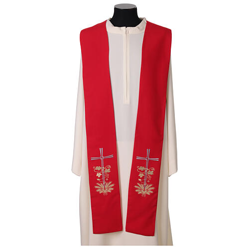 Stola sacerdotale croce e spighe ricamate in grigio e oro 1