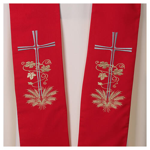 Stola sacerdotale croce e spighe ricamate in grigio e oro 2