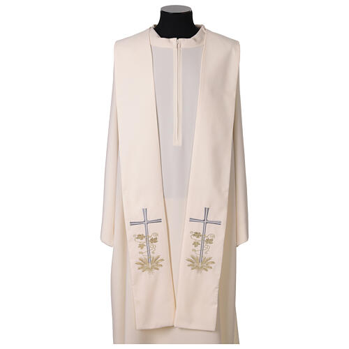 Stola sacerdotale croce e spighe ricamate in grigio e oro 4