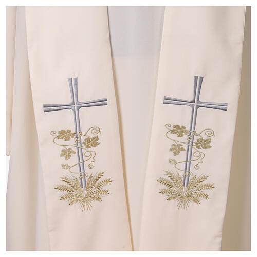Stola sacerdotale croce e spighe ricamate in grigio e oro 5