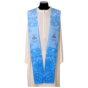 Light blue Marian stole with embroidered monogram