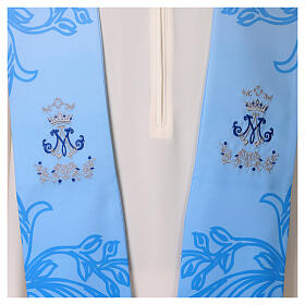 Light blue Marian stole with embroidered monogram