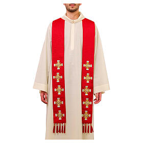 Silk stole with 5 cross, trim in gold and silver, Première Collection by Vebi Confezioni