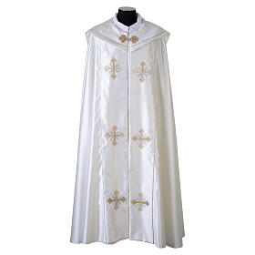 Piviale liturgico croce bicolore argento e oro motivo ventaglio 