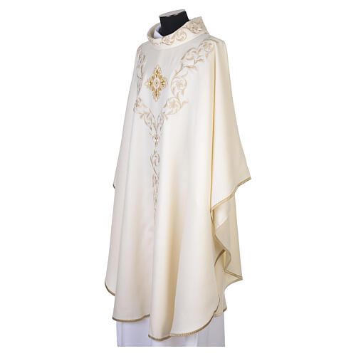 Casula 100% lana con croce barocca e inserti floreali dorati Gamma 7