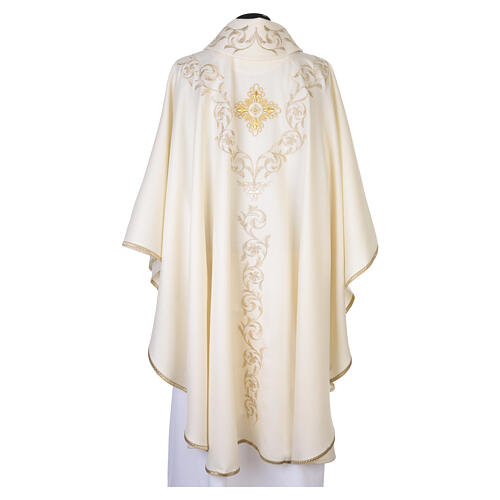 Chasuble 100% wool with baroque cross and gold floral decor, Gamma 10