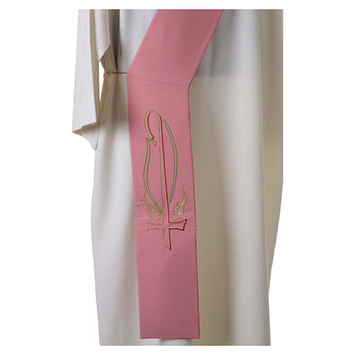 Pink deacon stole with fish embroidery in 100% polyester 2
