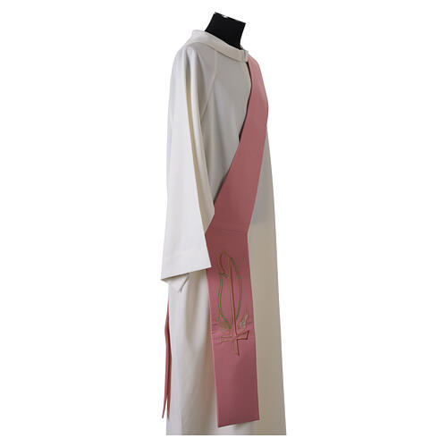 Pink deacon stole with fish embroidery in 100% polyester 3