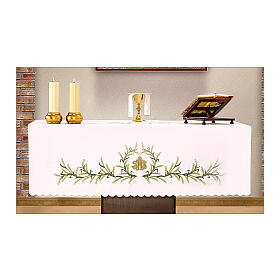 Mantel de altar 165x300 cm bordados verdes y oro y espigas