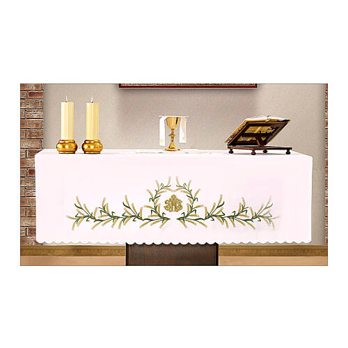 Mantel de altar 165x300 cm bordados verdes y oro y espigas 1