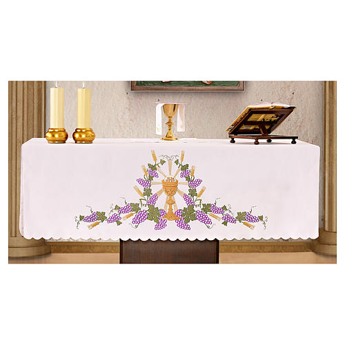Toalha para altar 165x300 cm uva cálice IHS 1